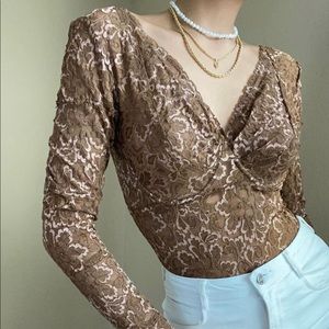 Early Gilbert LTD copper lace floral bustier